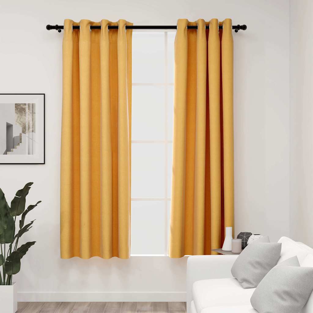 vidaXL Pellavamaiset pimennysverhot renkailla keltainen 140x175cm