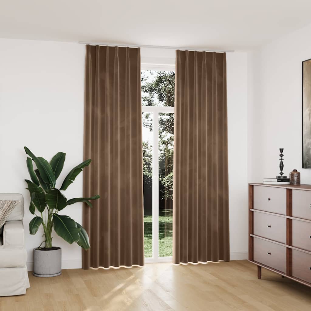 vidaXL Pimennysverhot koukuilla sametti beige 140x245 cm