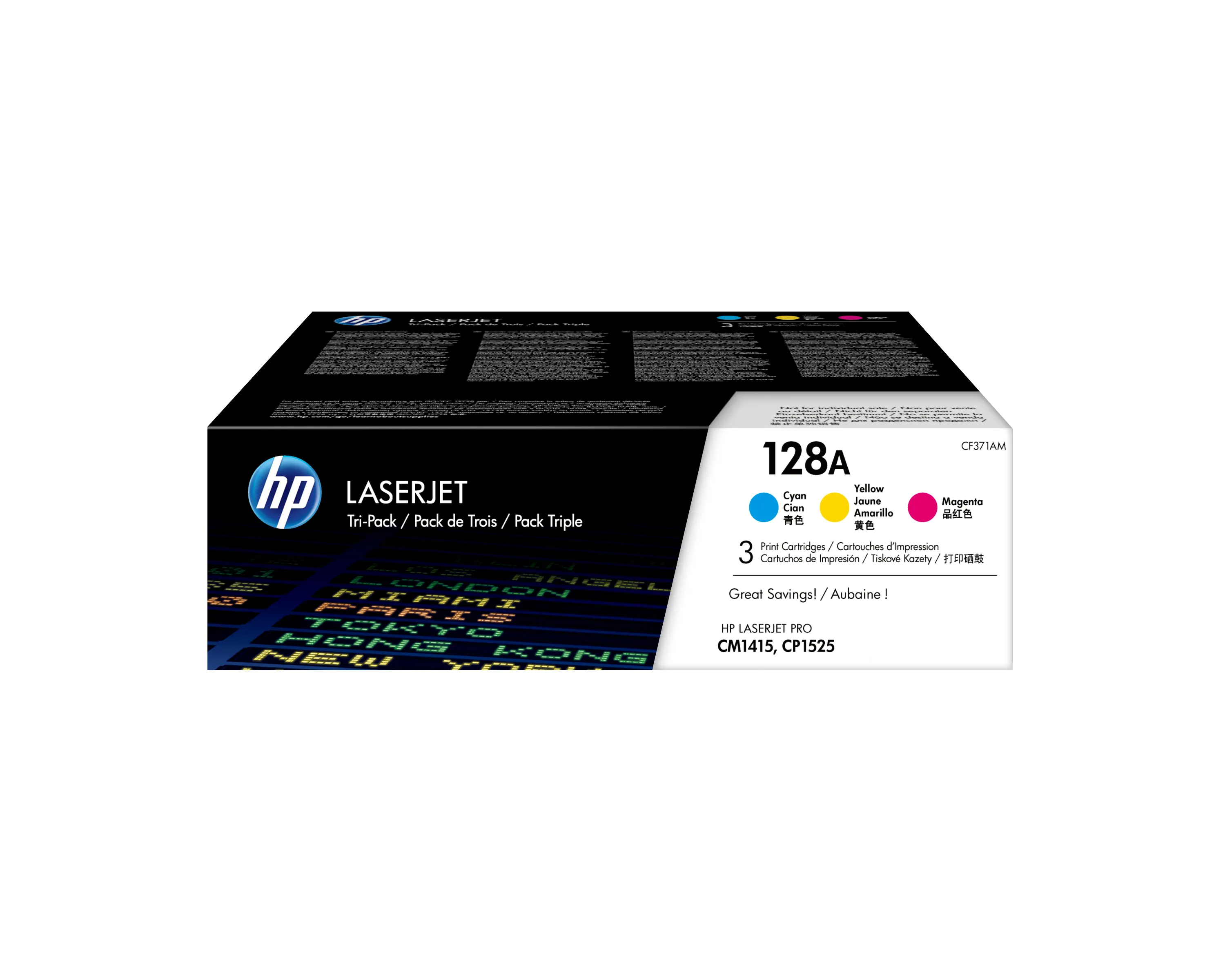 HP 128A -laservärikasettipakkaus, syaani, magenta, keltainen, 3 kpl