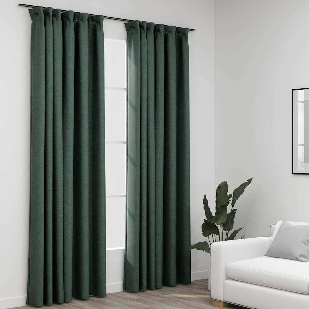 vidaXL Pellavamaiset pimennysverhot koukuilla vihreä 140x225 cm