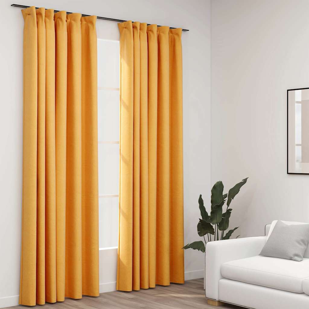 vidaXL Pellavamaiset pimennysverhot koukuilla kelt. 140x245 cm